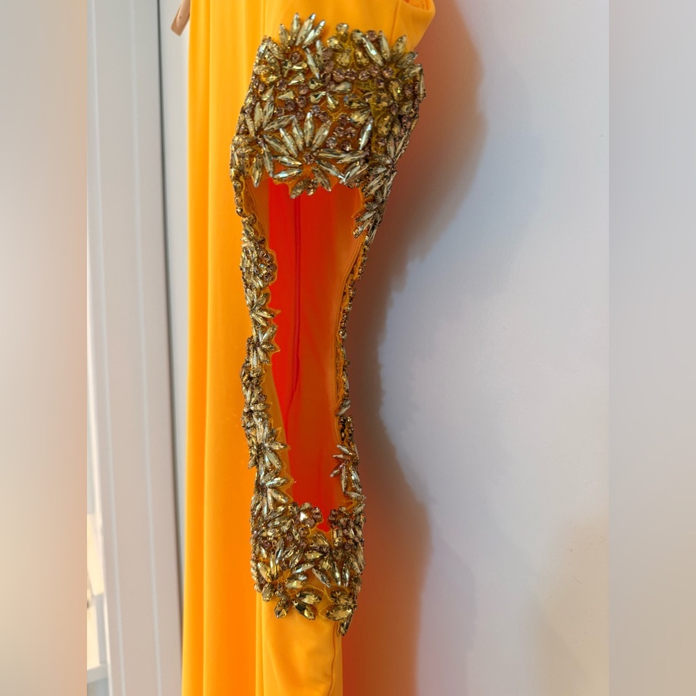 NWOT BRONX AND BANCO Camila Yellow Rhinestone Cutout Maxi Dress - Picture 11 of 15